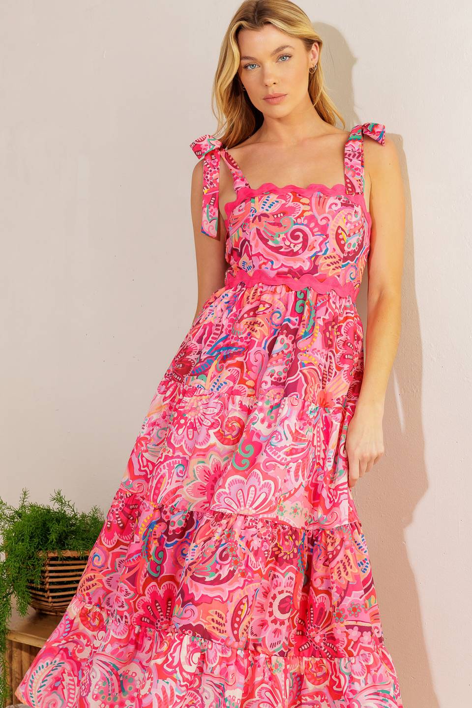 STILL DECIDING FUCHSIA WOVEN MIDI DRESS Flying Tomato